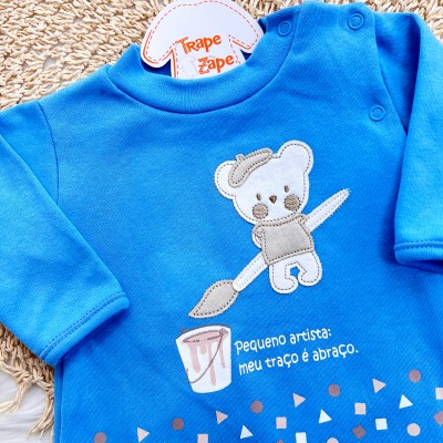  Macacão Malha Trape Zape - Pequeno Artista: meu traço é abraço - Azul Jeans 